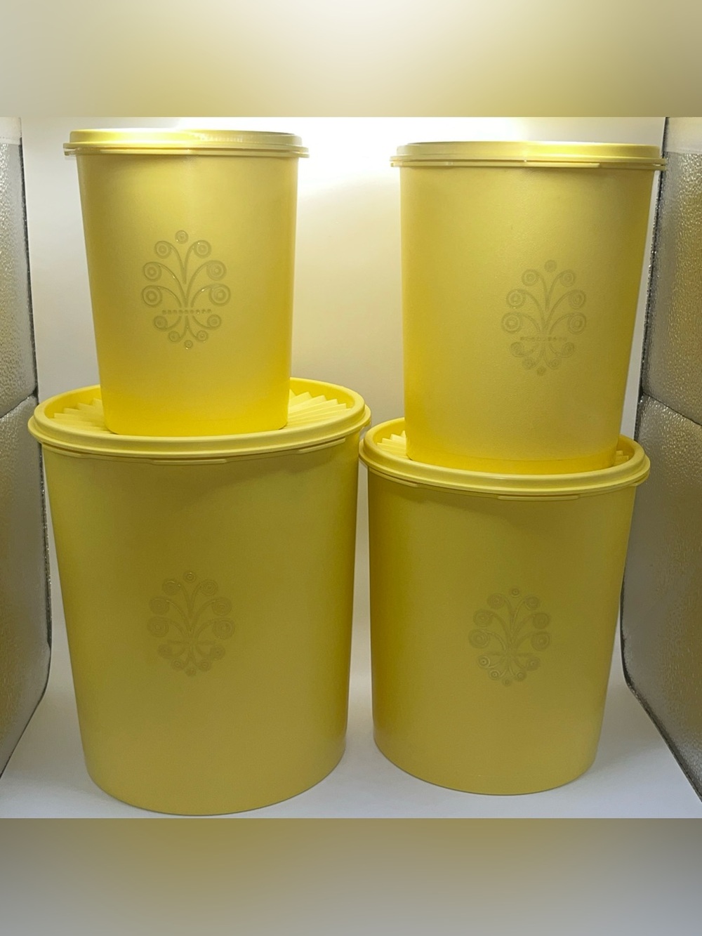Tupperware Servalier Harvest Yellow Nesting Canister Set of 4 with Lids Vintage